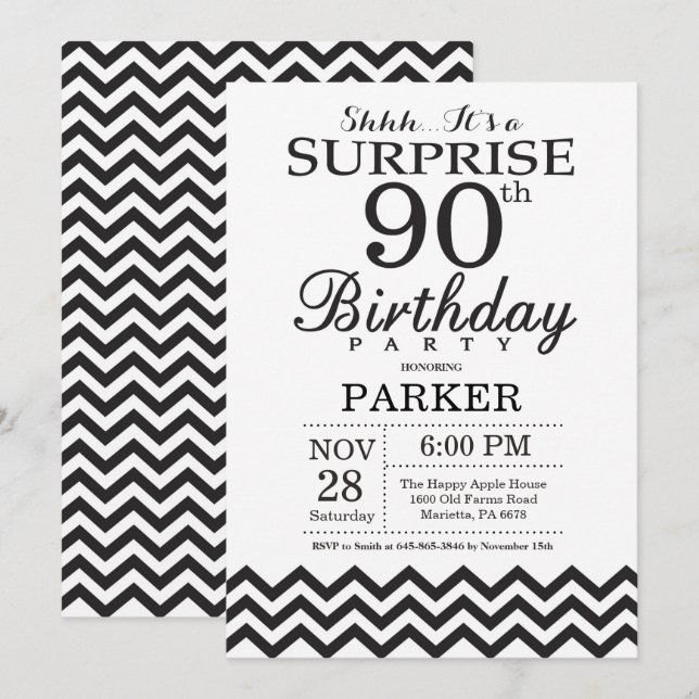 Convite de Aniversário de 90 anos Surpresa Chevron (Frente/Verso)
