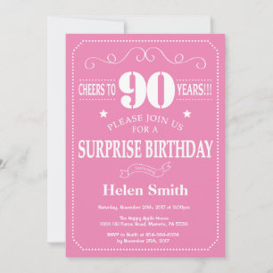 Convite de Aniversário de 90 anos Surpresa Rosa e