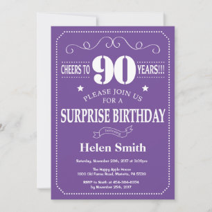 Convite de Aniversário de 90 anos Surpresa Roxo e
