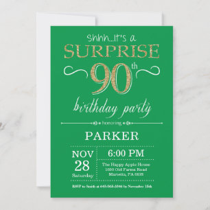 Convite de Aniversário de 90 anos Surpresa Verde e