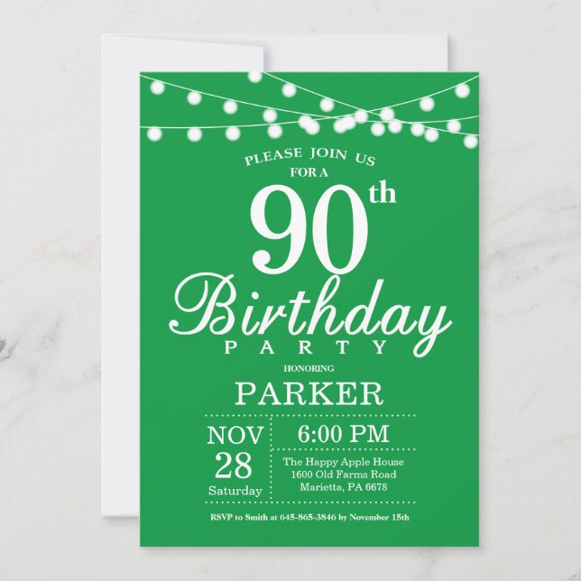 Convite de Aniversário de 90 anos Verde (Frente)