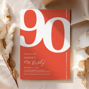 Convite de Aniversário de 90 Anos Vermelho Laranja