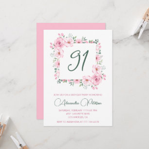 Convite de aniversário de 91 anos Elegante Floral 