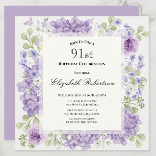 Convite de Aniversário de 91 anos Elegante Flores 