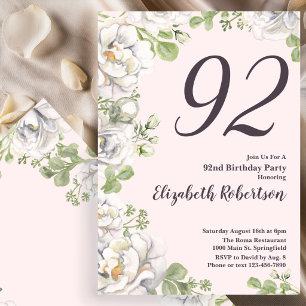 Convite de Aniversário de 92 anos com Peônias Flor