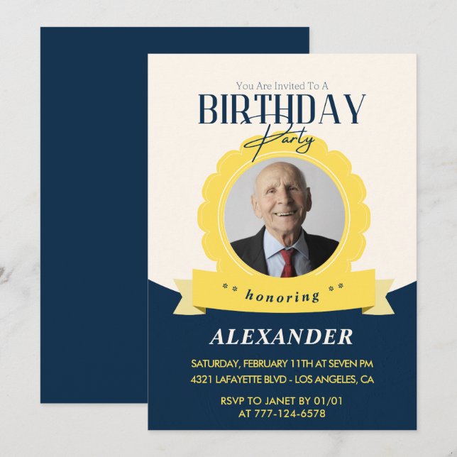 Convite de aniversário de 92 anos Moderno Chic (Frente/Verso)