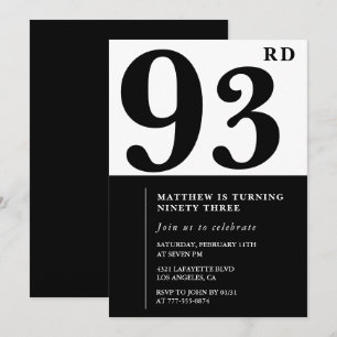 Convite de aniversário de 93 anos Chic Preto e Bra