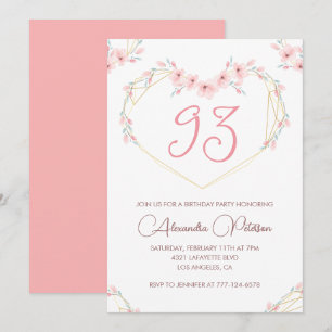 Convite de aniversário de 93 anos em floral boho c