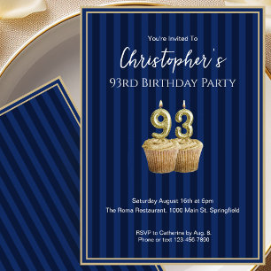 Convite de Aniversário de 93 Anos Único Azul Doura