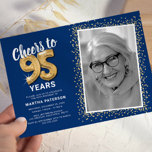 Convite de Aniversário de 95 Anos com Foto Blue Ch