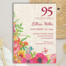 Convite de Aniversário de 95 Anos Elegante Bold Fl