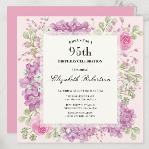 Convite de Aniversário de 95 Anos Elegantes Flores