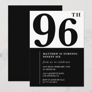 Convite de aniversário de 96 anos Chic Preto e Bra