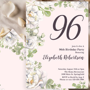 Convite de Aniversário de 96 anos com Peônias Flor