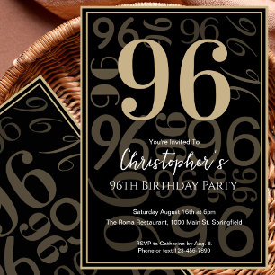 Convite de Aniversário de 96 Anos Moderno Ouro Neg