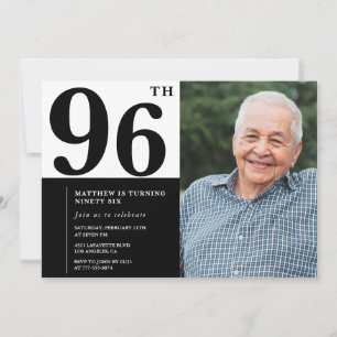 Convite de Aniversário de 96 anos Preto e Branco c
