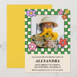 Convite de aniversário de 97 anos com foto Floral 
