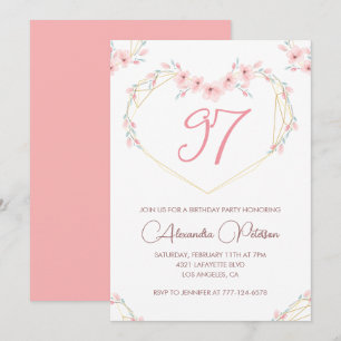 Convite de aniversário de 97 anos em floral boho c