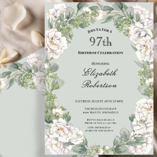 Convite de Aniversário de 97 Anos Feminino Floral