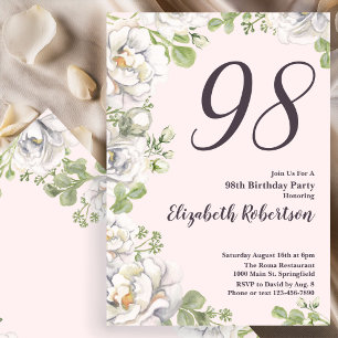 Convite de Aniversário de 98 anos Blush Pink Flora