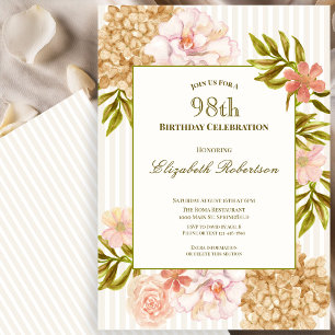 Convite de Aniversário de 98 anos com Flores Elega