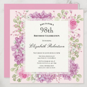 Convite de Aniversário de 98 anos Elegantes Flores