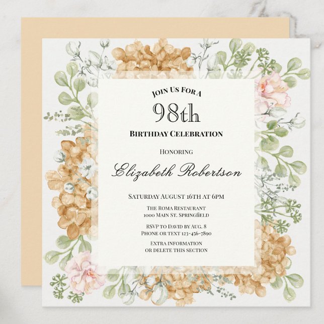 Convite de Aniversário de 98 Anos em Cores Elegant (Criador carregado)