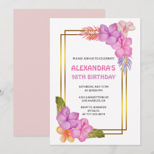 Convite de Aniversário de 98 anos Rosa Luxuoso Flo