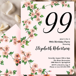 Convite de Aniversário de 99 Anos Floral em Rosa P