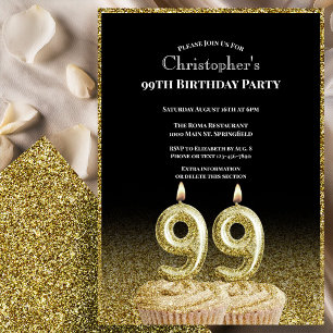 Convite de Aniversário de 99 anos Preto e Dourado 