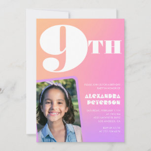Convite de aniversário de 9 anos com gradiente lar