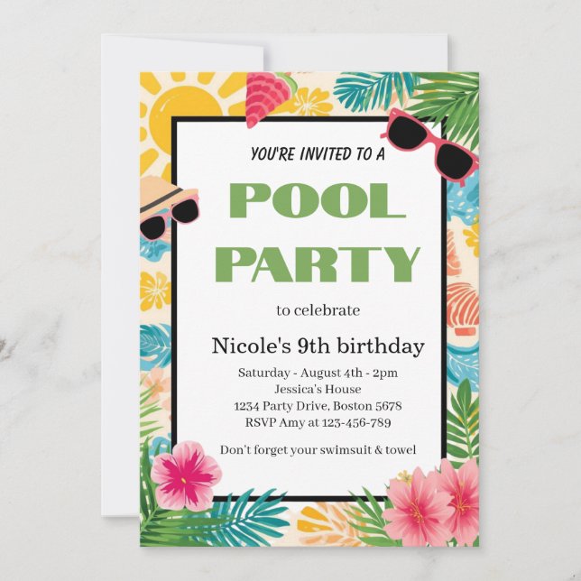 Convite de Aniversário de 9 Anos de Nicole para Fe (Frente)