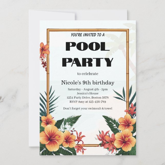 Convite de Aniversário de 9 Anos de Nicole para Fe (Frente)