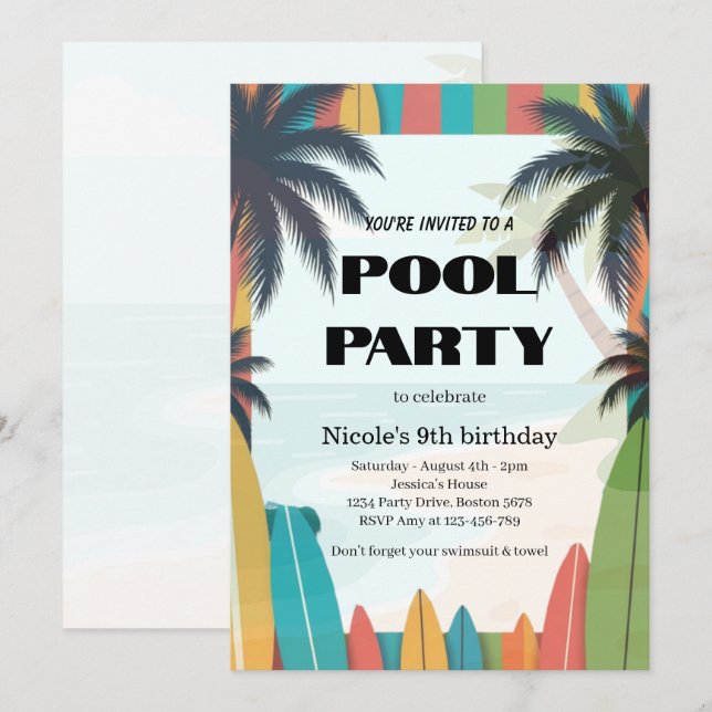 Convite de Aniversário de 9 Anos de Nicole para Fe (Frente/Verso)