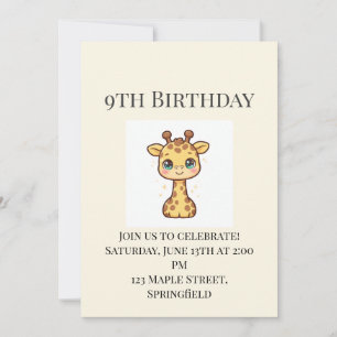 Convite de Aniversário de 9 Anos do Girafa Bebê Fo