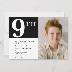 Convite de aniversário de 9 anos elegante Menino n