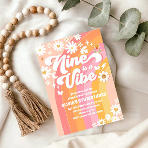 Convite de Aniversário de 9 Anos Retro Groovy