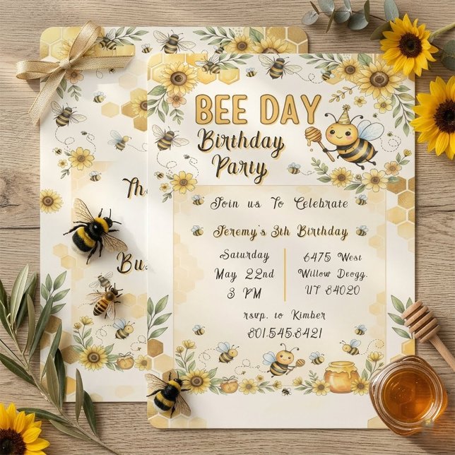 Convite de Aniversário de Abelha Girasol (Criador carregado)