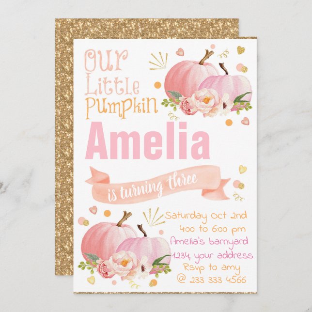 Convite de Aniversário de Abóbora Convite de Outon (Frente/Verso)