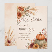 Convite de Aniversário de Abóbora Floral de Outono
