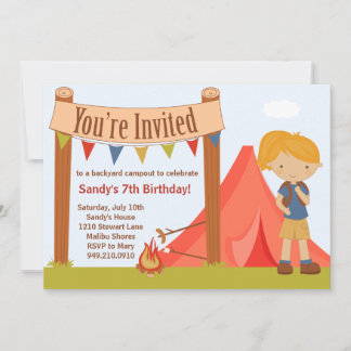 Convite de aniversário de acampamento