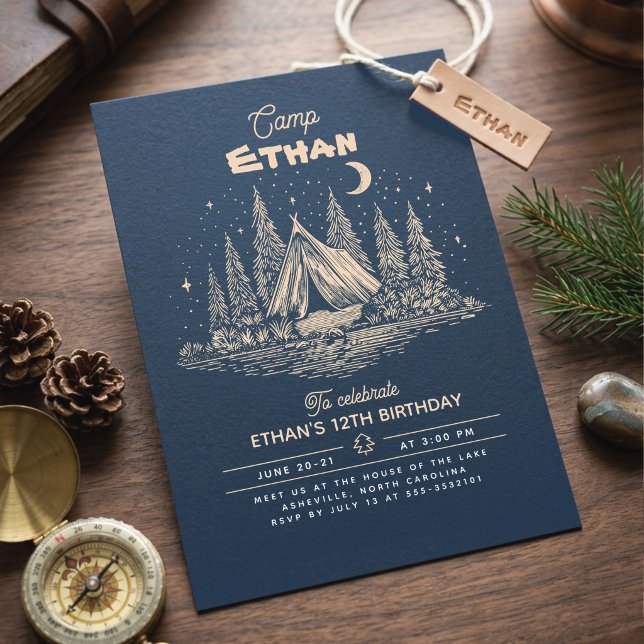 Convite de Aniversário de Acampamento (Night Camping Birthday Invitations )