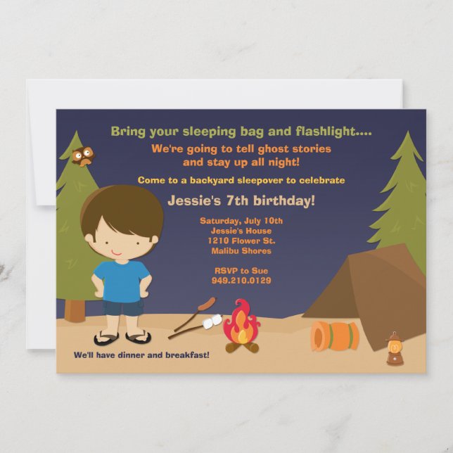 Convite de aniversário de acampamento (Frente)