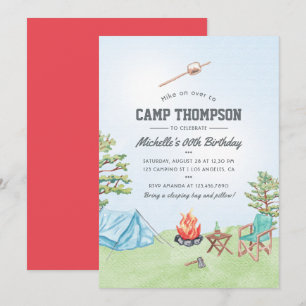 Convite de Aniversário de Acampamento com Aquarela