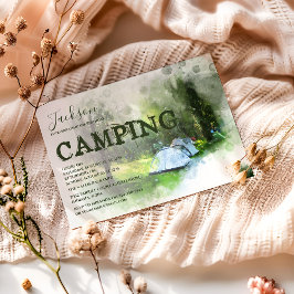 Convite de Aniversário de Acampamento com Aquarela