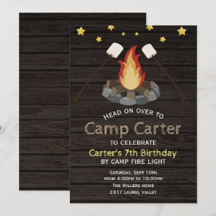 Convite de Aniversário de Acampamento com Fogueira