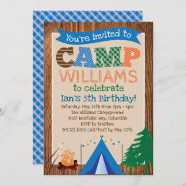 Convite de aniversário de acampamento de meninos