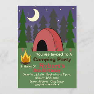 Convite de aniversário de acampamento de tenda ve
