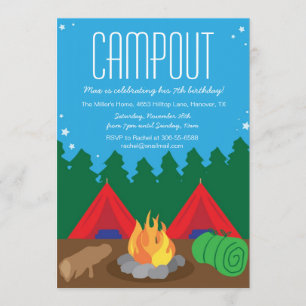 Convite de aniversário de acampamento do fogo do