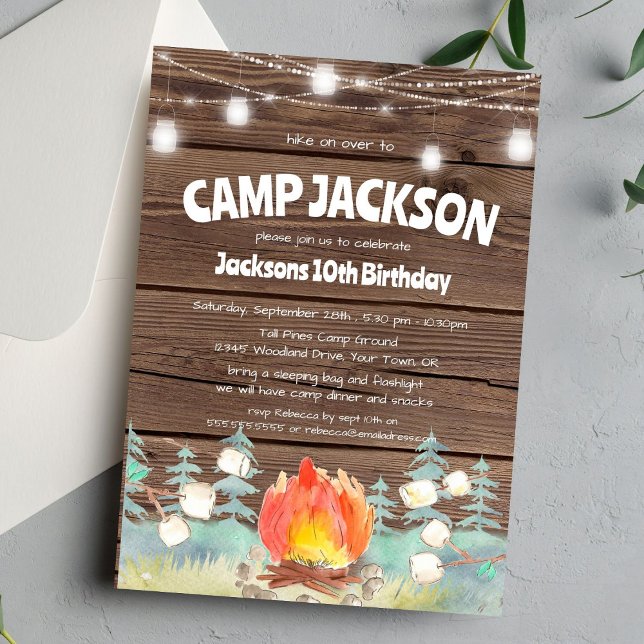 Convite de Aniversário de Acampamento em Madeira R (Criador carregado)